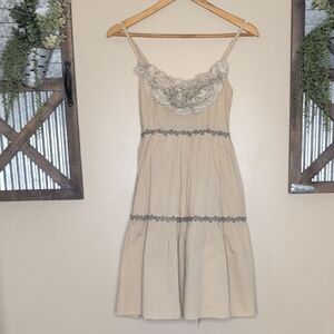 A'Reve Cream and Gray Tiered Midi Sundress